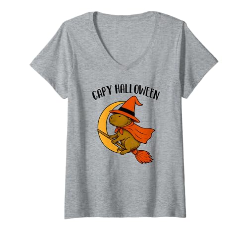 Damen Halloween Capybara, Capy Halloween! T-Shirt mit V-Ausschnitt Damen Halloween Capybara, Capy Halloween! T-Shirt mit V-Ausschnitt von Fred's Capybara Themed Products