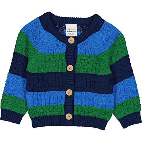 Fred's World by Green Cotton Baby - Mädchen Knit Stripe Baby Cardigan Sweater, Deep Blue, 56 EU von Fred's World by Green Cotton