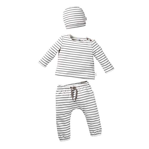 Fred's Hello Baby Box, 3-teilig mit Geschenkbox – Set aus Langarmshirt und Hose mit Mütze in Geschenkverpackung – GOTS Bio Baumwolle – naturweiß und grau gestreift (74/80, 6-12 Monate) von Fred's