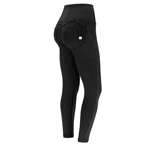 FREDDY - Jeggings Push Up WR.up® 7/8 Superskinny Hohe Taille mit Reißverschluss, Denim Schwarz, Large, Schwarze Jeans - Nähte im Ton, L von Freddy