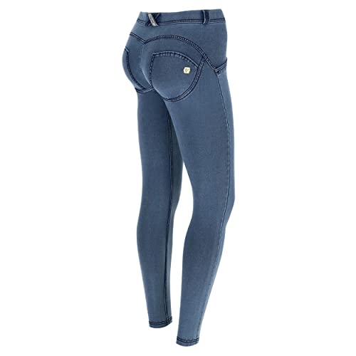 FREDDY - Jeggings Push Up WR.up® 7/8 Superskinny Jersey Organisch, Helle Jeans mit gelben Nähten, L von Freddy