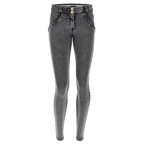 FREDDY - Jeggings Push Up WR.up® Superskinny Jersey-Denim Organic, Graue Jeans - gelbe Nähte, M von Freddy