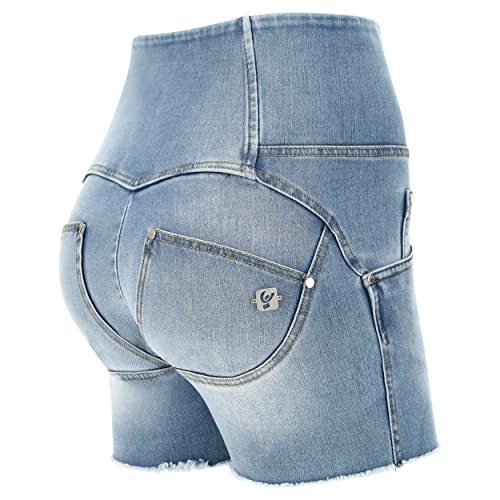 FREDDY - Shorts Push Up WR.up® Hohe Taille aus Denim umweltfreundlich Shuttle, Helle Jeans mit gelben Nähten, S von Freddy