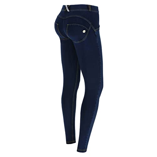 FREDDY Damen Wrup1rc002 Leggings, Dunkle Jeans mit gelben Nähten, L von Freddy