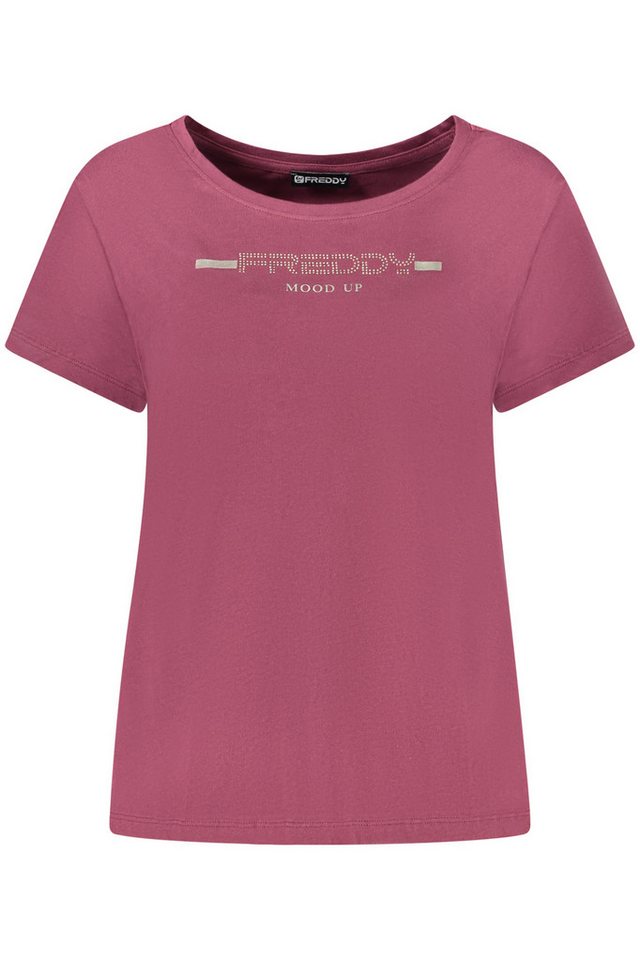 Freddy T-Shirt Damen-Kurzarmshirt Lila mit Strass und Druck - von Freddy