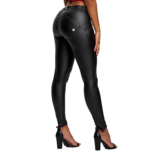 Freddy WR.UP® Vegan Leather Damen Push-Up Lederhose - Regular Waist Super Skinny - Schwarz Größe S von FREDDY