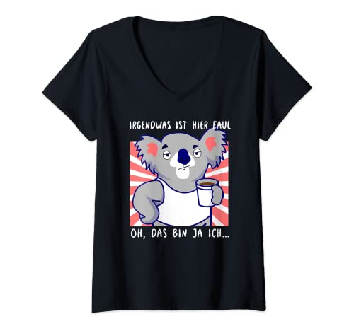 Damen Irgendwas ist hier faul lustiger Koala Büro Kollegen T-Shirt mit V-Ausschnitt Damen Irgendwas ist hier faul lustiger Koala Büro Kollegen T-Shirt mit V-Ausschnitt von FreddyKoala