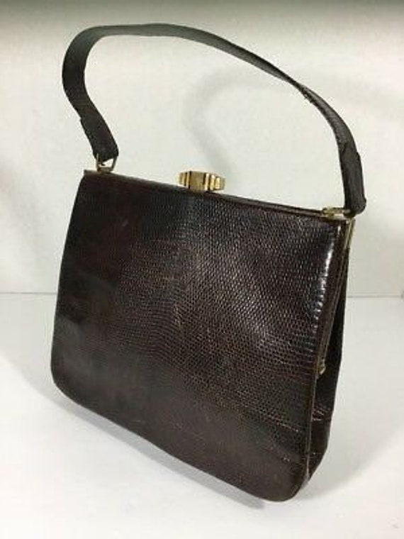 Vintage Harrods London Brown Lizard Skin Handtasche Geldbörse Original Bleistift Vintage Harrods London Brown Lizard Skin Handtasche Geldbörse Original Bleistift von Freddyfinds