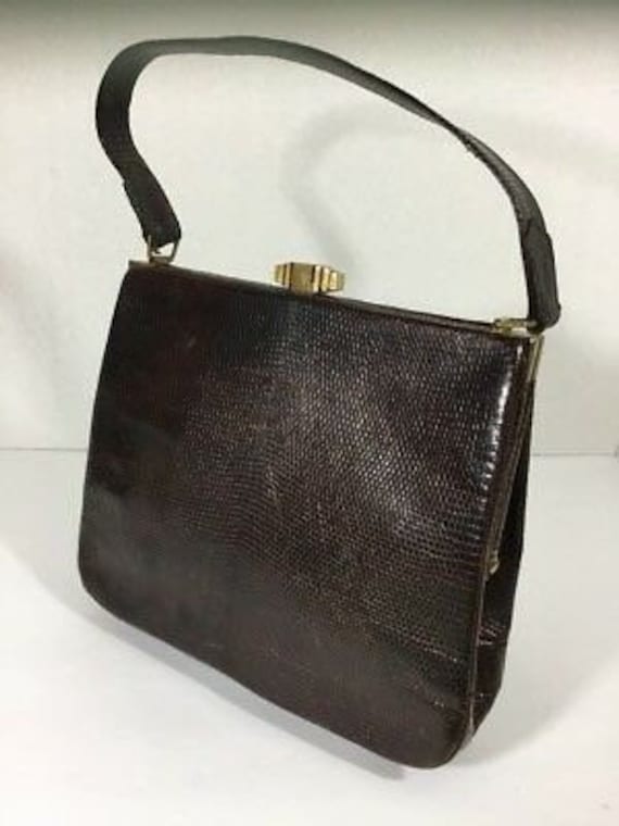 Vintage Harrods London Brown Lizard Skin Handtasche Geldbörse Original Bleistift Vintage Harrods London Brown Lizard Skin Handtasche Geldbörse Original Bleistift von Freddyfinds