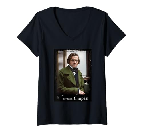 Damen Fryderyk Chopin – berühmter polnischer Komponist und Pianist T-Shirt mit V-Ausschnitt Damen Fryderyk Chopin – berühmter polnischer Komponist und Pianist T-Shirt mit V-Ausschnitt von Frederic Chopin - polish composer and pianist