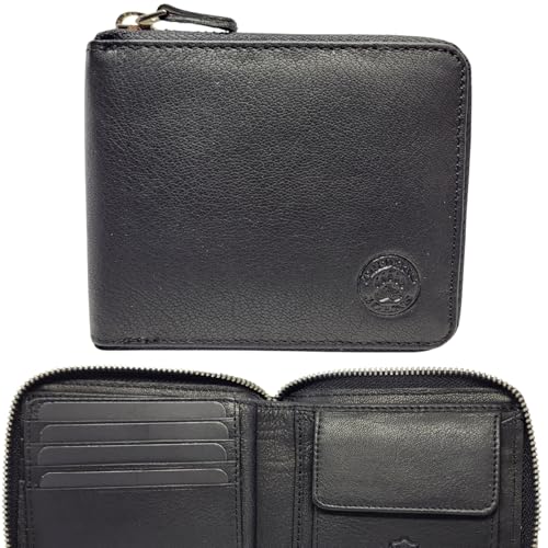 Frédéric Johns Geldbörse aus echtem Leder für Herren – Geldbörse mit Reißverschluss – Geldbörse aus Leder – RFID-Schutz – Querformat, Schwarz , one size, Einfach von Frédéric Johns