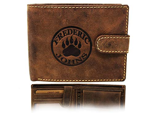 Leder Herren Geldbörse - Vintage Brieftasche - Leder Geldbeutel - Echtes Leder - RFID Geldbörse - 10 Karten, Münzen, Banknoten - Geschenkidee - Modell Wood Frederic&Johns ® (Dunkelbraun) von Frédéric Johns