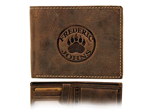 Leder Herren Geldbörse - Vintage Brieftasche - Leder Geldbeutel - Echtes Leder - RFID Geldbörse - 10 Karten, Münzen, Banknoten - Geschenkidee - Modell Wood Frederic&Johns ® (Braun) von Frédéric Johns