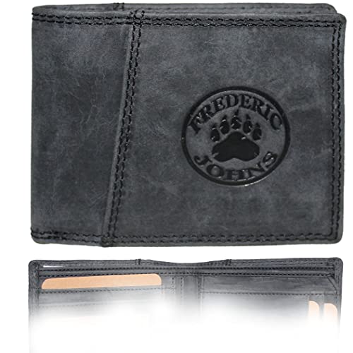 Leder Herren Geldbörse - Vintage Brieftasche - Leder Geldbeutel - Echtes Leder - RFID Geldbörse - 10 Karten, Münzen, Banknoten - Geschenkidee - Modell Wood Frederic&Johns ® (Schwarz) von Frédéric Johns