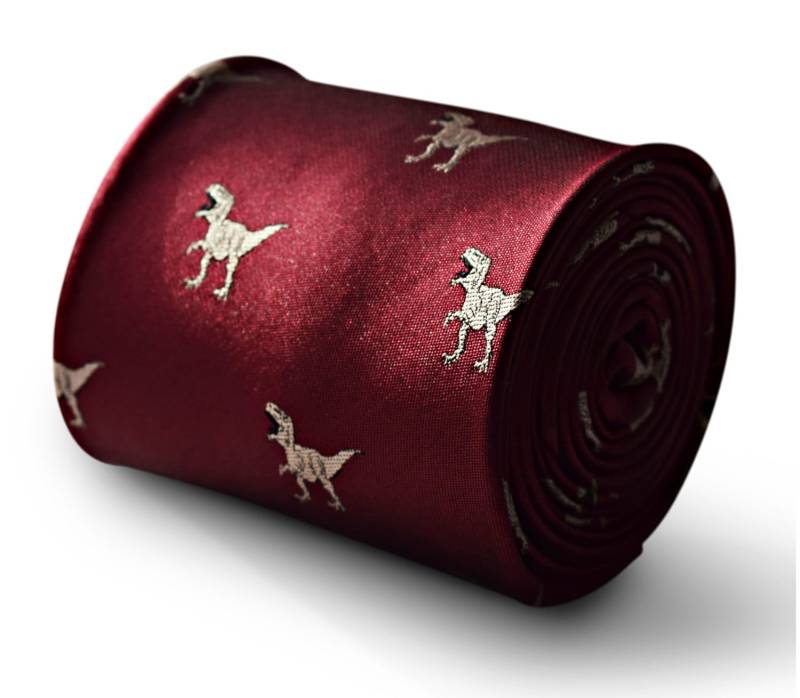 Burgunderrote Krawatte Mit Dinosaurier T-Rex Gesticktem Design Von Friedrich Thomas Ft3338 von FrederickThomas