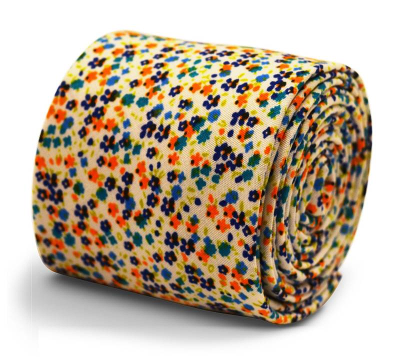 Friedrich Thomas Krawatte Aus 100% Baumwolle Mit Blau-Orangem Blümchenmuster Ft3320 von FrederickThomas