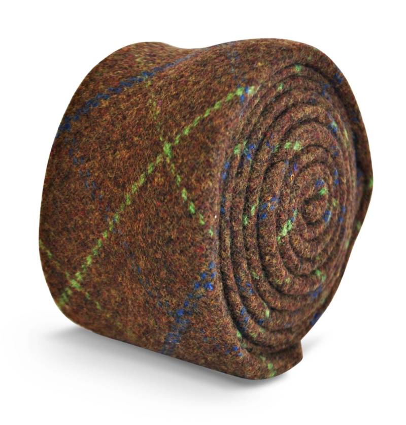 Friedrich Thomas Krawatte Aus Wolltweed in Dunkelbraun Mit Grün-Blauem Karomuster Ft3146 von FrederickThomas