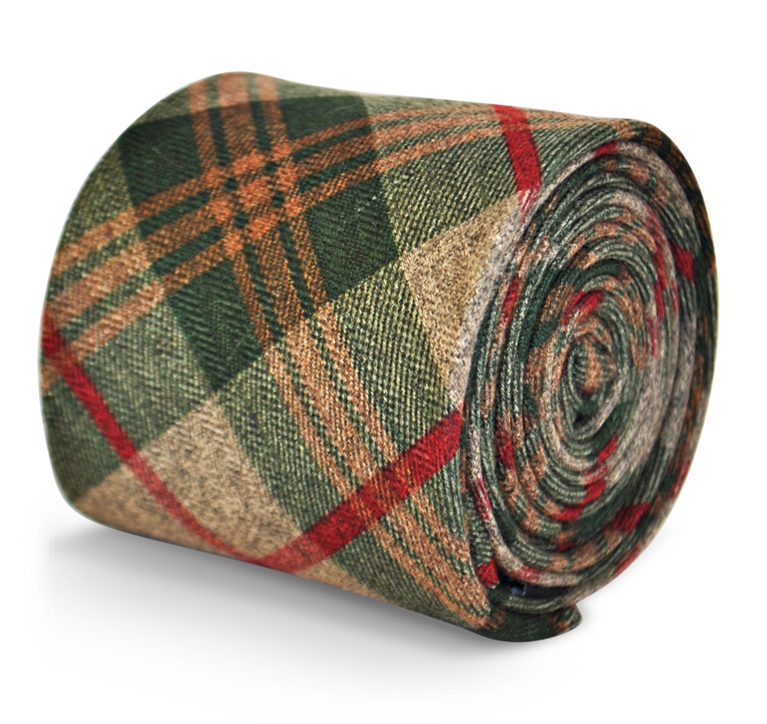 Friedrich Thomas Wolle Tweed Krawatte in Grün, Braun & Rot Kariert Ft3144 von FrederickThomas