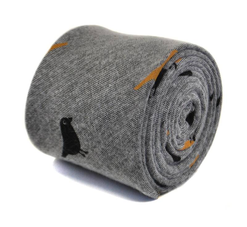 Graue Krawatte Mit Vogel Design Aus 100% Baumwolle Von Friedrich Thomas Ft2172 von FrederickThomas