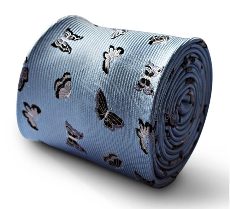Hellblaue Krawatte Mit Silbernem Schmetterling Gesticktem Design Von Friedrich Thomas Ft3345 von FrederickThomas