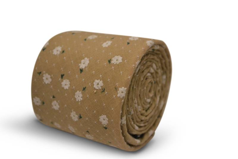 Hellbraune Krawatte Mit Weißem Blumenmuster Von Friedrich Thomas Ft3532 von FrederickThomas