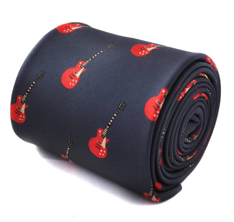 Dunkelblaue Krawatte Mit E-Gitarren-stratoaster Besticktem Design Von Friedrich Thomas von FrederickThomas