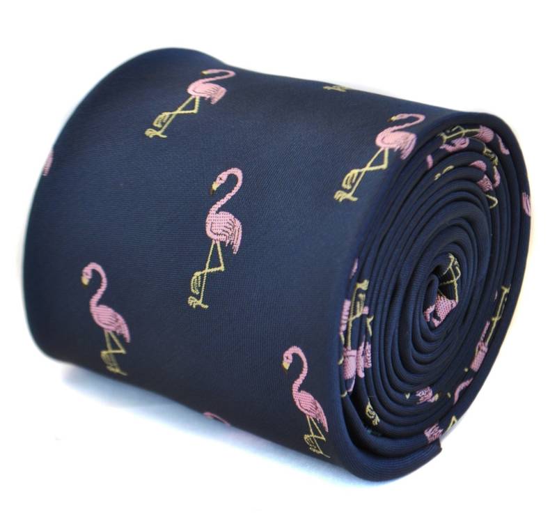 Marineblaue Krawatte Mit Flamingo Gesticktem Design Von Friedrich Thomas Ft1706 von FrederickThomas