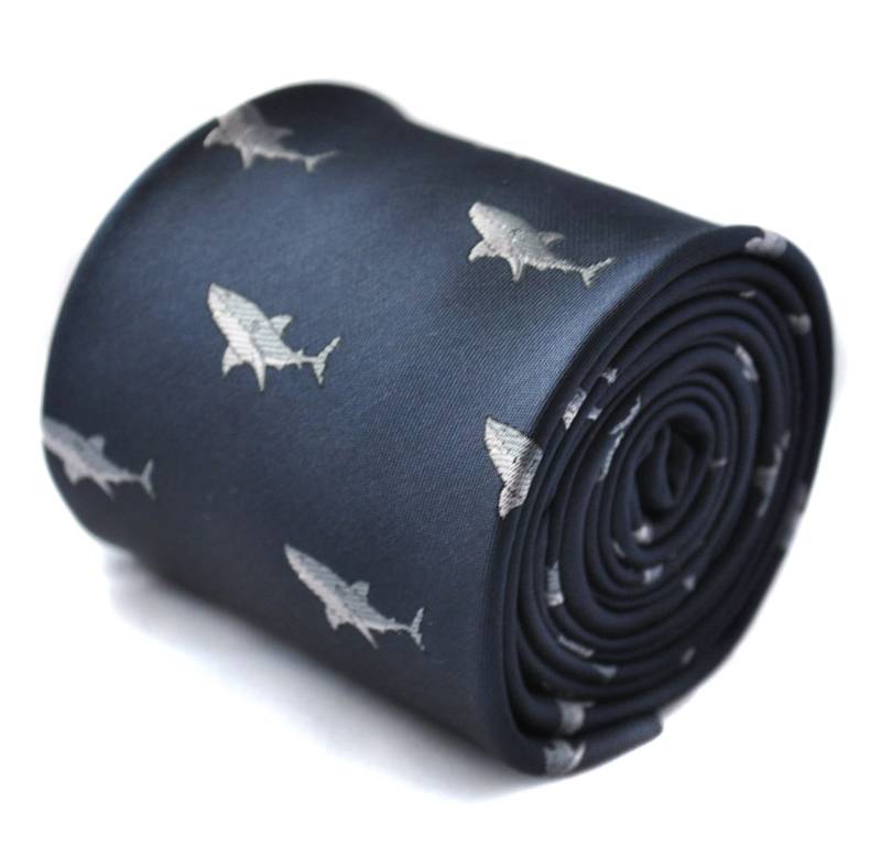 Marineblaue Krawatte Mit Gesticktem Haifisch-Design Von Friedrich Thomas Ft1566 von FrederickThomas