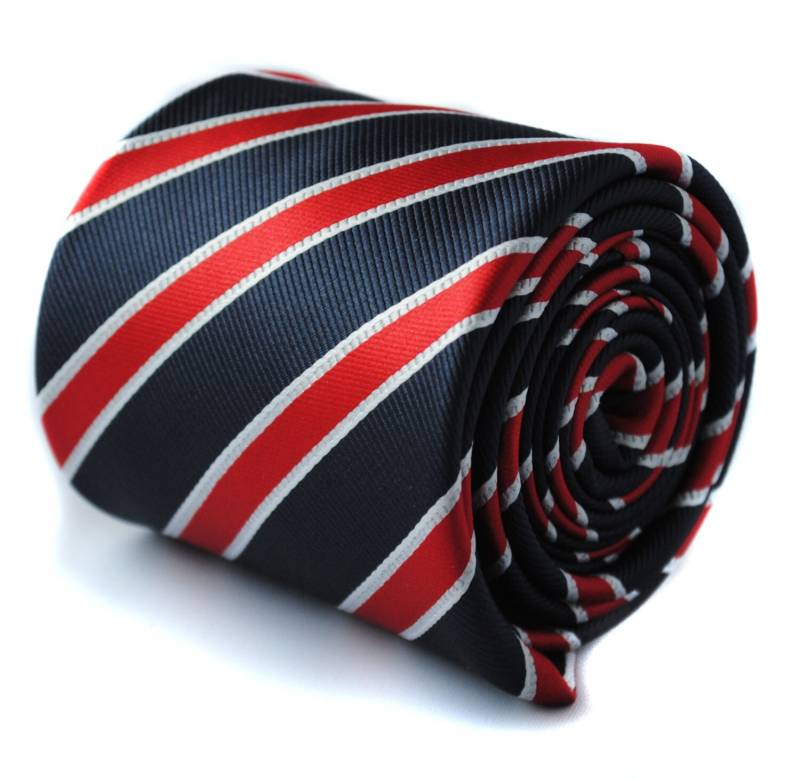 Marineblaue Krawatte Mit Rot-Weißen Streifen Floralem Design Auf Der Rückseite Von Friedrich Thomas Ft410 von FrederickThomas