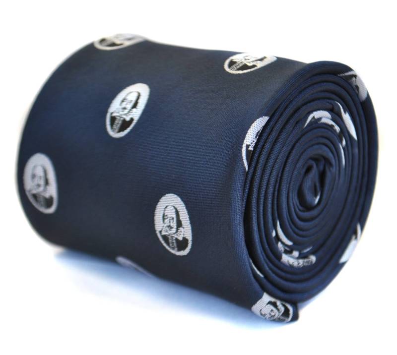 Marineblaue Krawatte Mit William Shakespeare-Design Und Signatur-Blumenmuster Auf Der Rückseite Von Friedrich Thomas Ft2126 von FrederickThomas