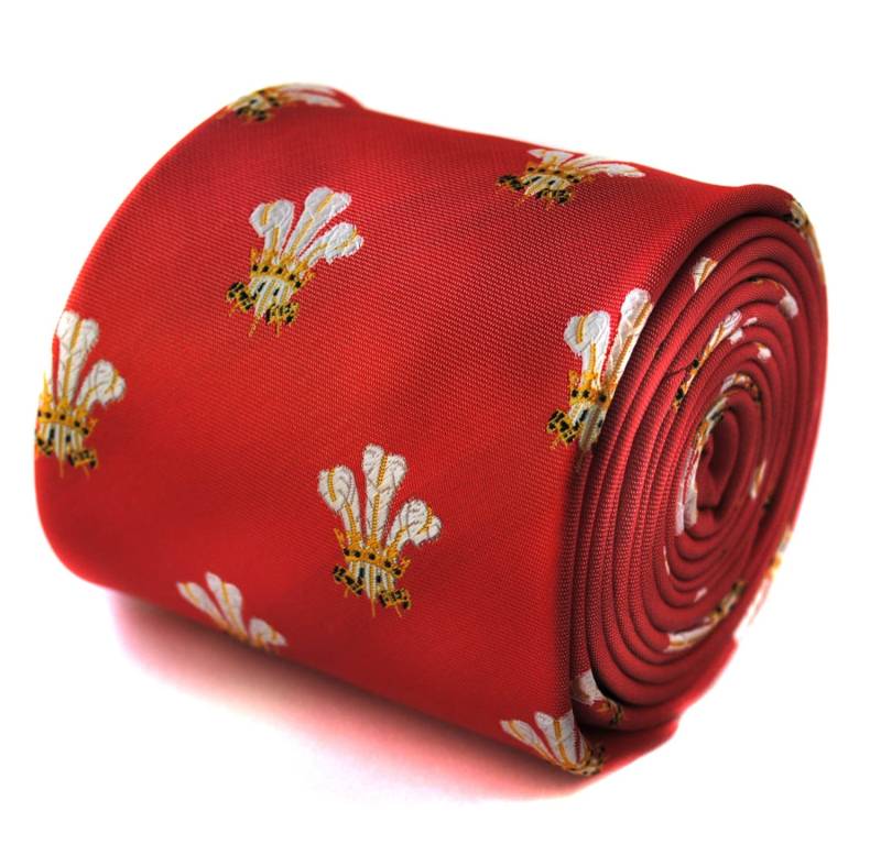 Rote Prince Of Wales Feder Krawatte Mit Signature Blumen Design Auf Der Rückseite Von Friedrich Thomas Ft785 von FrederickThomas