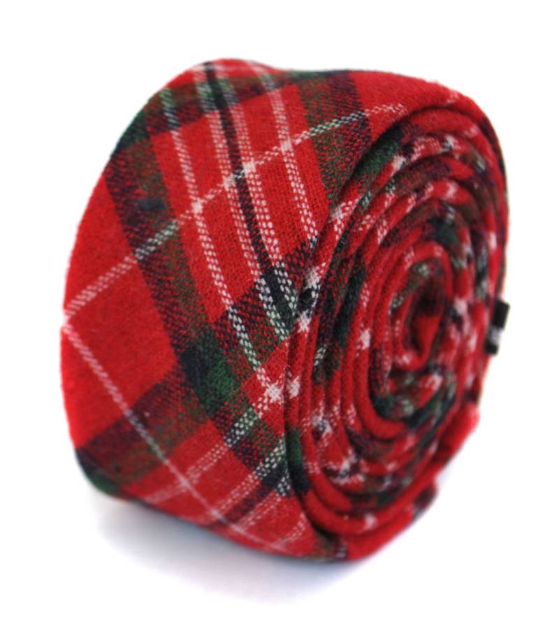 Schmale Rote Tartan Karo Tweed Wolle Weihnachtskrawatte Von Friedrich Thomas Ft1947 von FrederickThomas