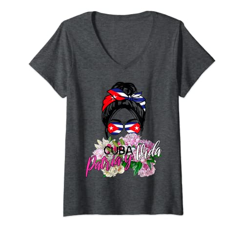 Damen Cuba Patria Y Vida T-Shirt Frau Freie Kuba-Flagge für Frauen T-Shirt mit V-Ausschnitt Damen Cuba Patria Y Vida T-Shirt Frau Freie Kuba-Flagge für Frauen T-Shirt mit V-Ausschnitt von Free Cuba Flag shirts for women Patria Y Vida