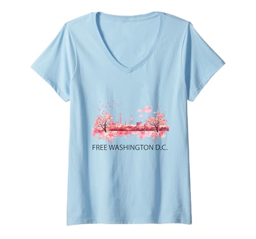 Damen Kostenlose Skyline von DC Washington D.C. Capitol Hill Cherry Blossom T-Shirt mit V-Ausschnitt Damen Kostenlose Skyline von DC Washington D.C. Capitol Hill Cherry Blossom T-Shirt mit V-Ausschnitt von Free DC Washington Merch