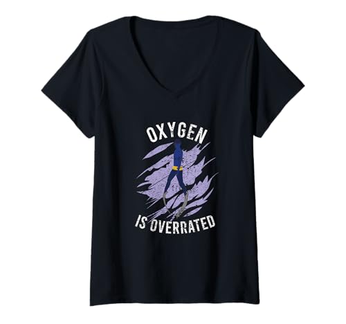 Damen Freitauchen Atem Halten Tauchen Apnoe Tauchen T-Shirt mit V-Ausschnitt Damen Freitauchen Atem Halten Tauchen Apnoe Tauchen T-Shirt mit V-Ausschnitt von Free Diving Freediving Vintage Breath Hold Diving