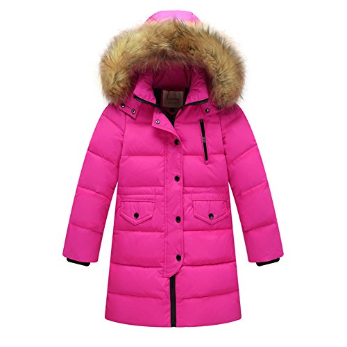 Free Fisher Kinder Jungen/Mädchen Winter Daunenmantel mit Fellkapuze, Pink, Gr. 104/110( Herstellergröße: 110) von Free Fisher