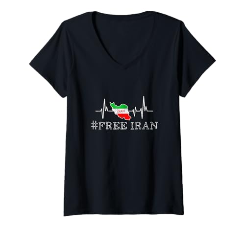 Damen Free Iran Symbol Flag Heartbeat Freedom Love T-Shirt mit V-Ausschnitt Damen Free Iran Symbol Flag Heartbeat Freedom Love T-Shirt mit V-Ausschnitt von Free Iran Symbol Flag Heartbeat Freedom Love tee