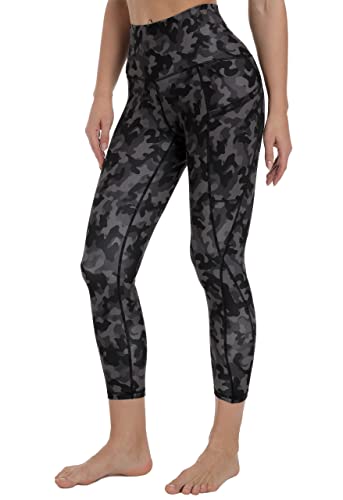 Free Leaper 7/8 Leggings Damen Hohe Taille Yogahose Länge mit Taschen Sporthose (Dunkelgraue Klassische Tarnung, XS) von Free Leaper