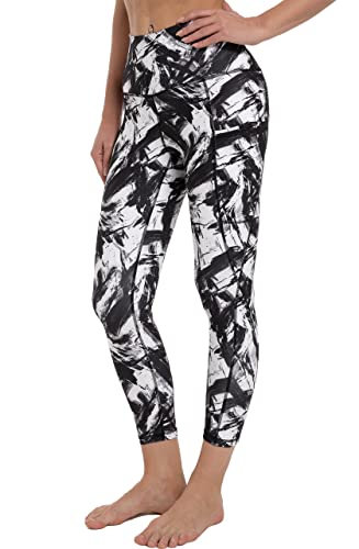 Free Leaper 7/8 Leggings Damen Hohe Taille Yogahose Länge mit Taschen Sporthose (Schwarz-weißer Splitter, S) von Free Leaper