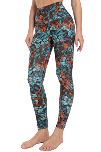 Free Leaper Hohe Taille Leggings mit Taschen für Damen Blumen Gymleggings Laufleggings Print Fitnessleggins (Blumendruck, L) von Free Leaper