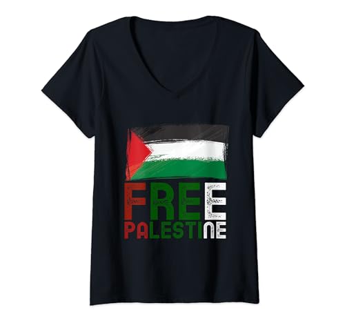Damen Freie Palästina Flagge Arabisch Freie Gaza Palästinensische T-Shirt mit V-Ausschnitt von Free Palestine Free Gaza Palästinensische Flagge