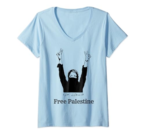 Damen Freie Palästina-Flagge Gaza T-Shirt mit V-Ausschnitt Damen Freie Palästina-Flagge Gaza T-Shirt mit V-Ausschnitt von Free Palestine Gaza Palestinian Flag