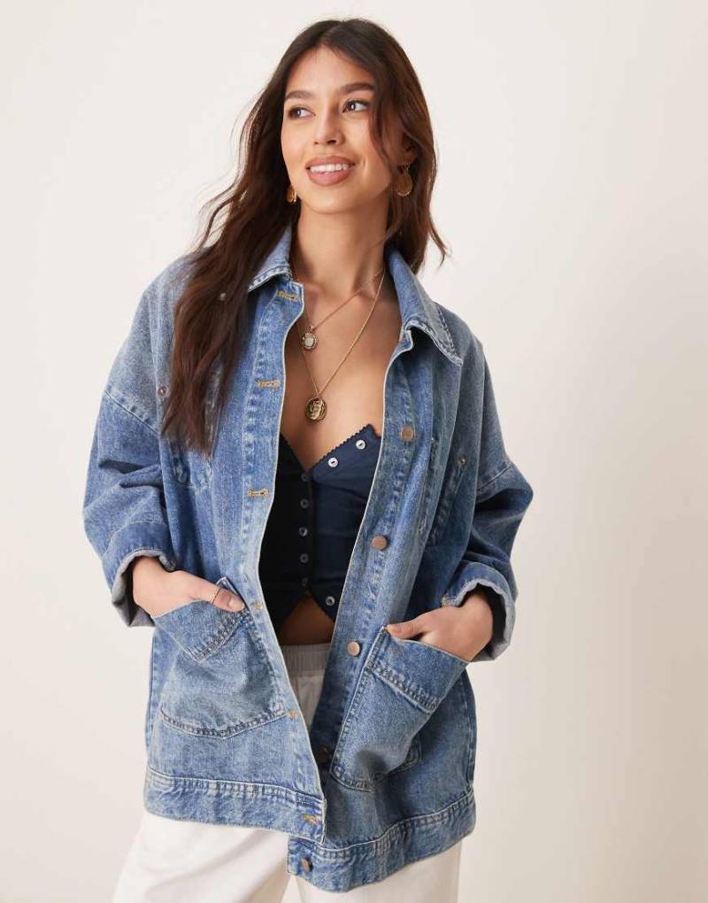 Free People - Avery - Denim-Hemdjacke in verwaschenem Blau von Free People