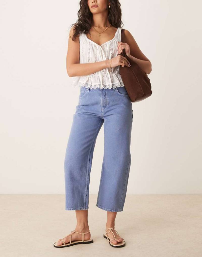 Free People - Deep Trance - Jeans in Ocean-Blau mit geradem Schnitt und mittelhohem Bund von Free People