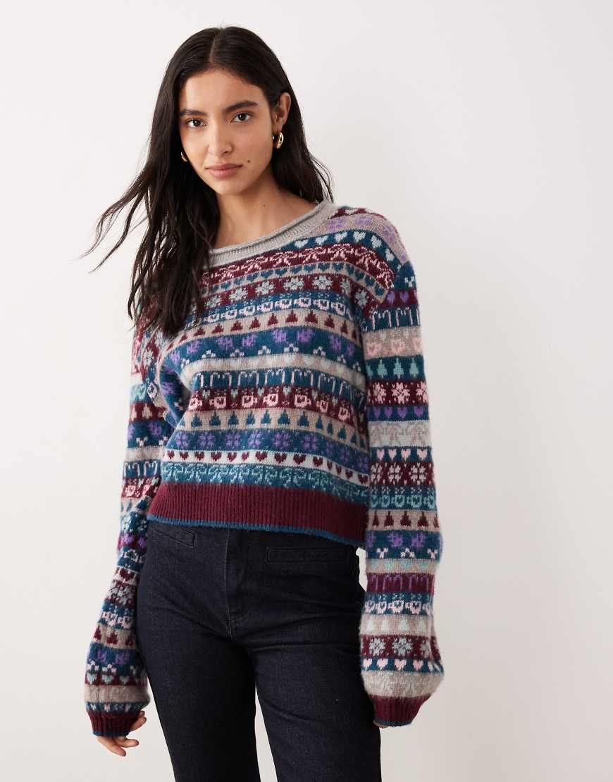 Free People - Favorite Things - Pullover in Frosted Wine mit Motiven-Rot von Free People