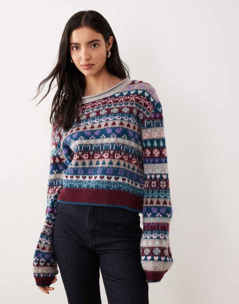 Free People - Favorite Things - Pullover in Frosted Wine mit Motiven-Rot von Free People