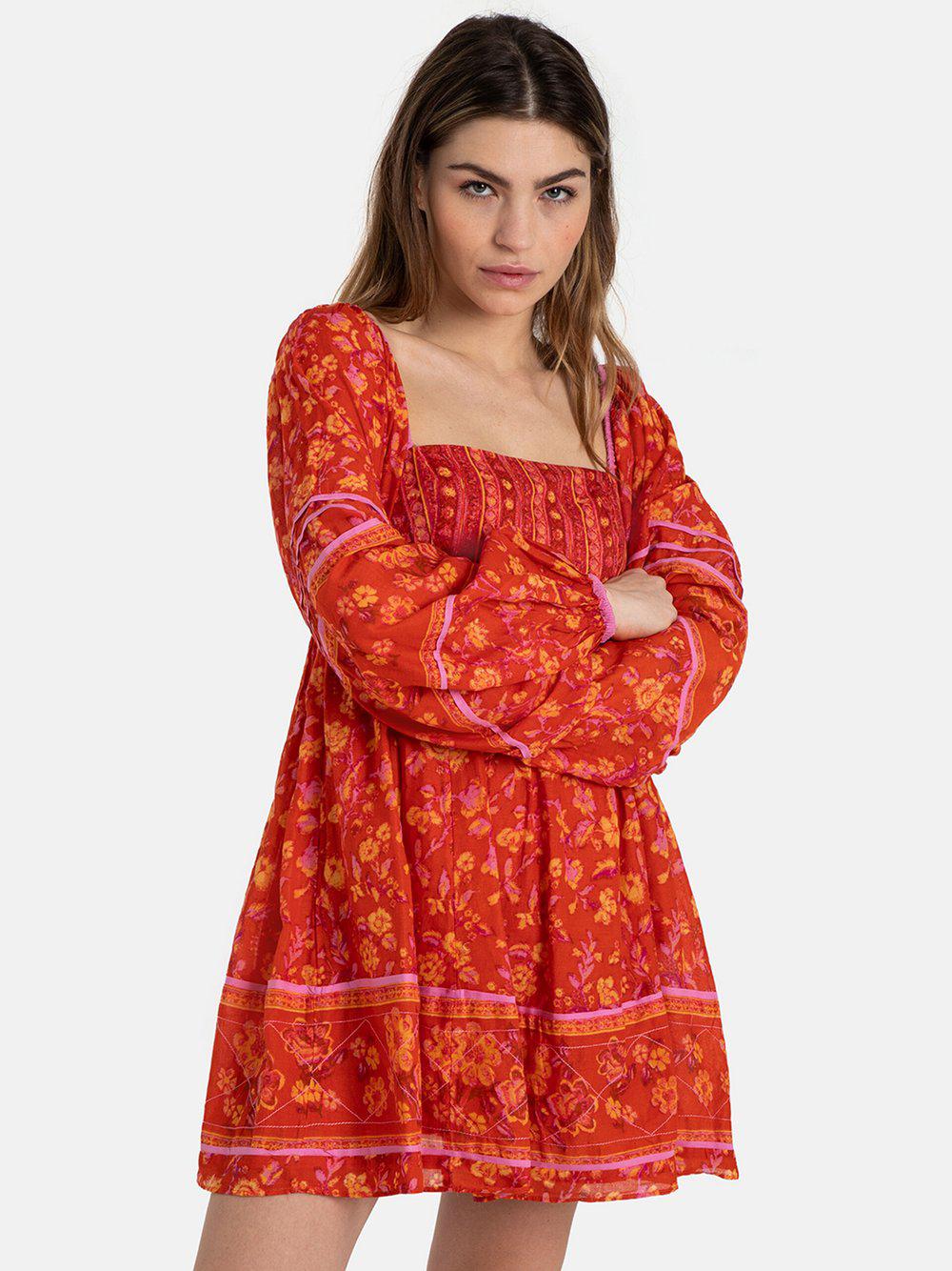 Free People Kleid Damen Baumwolle Karree gemustert, rot von Free People