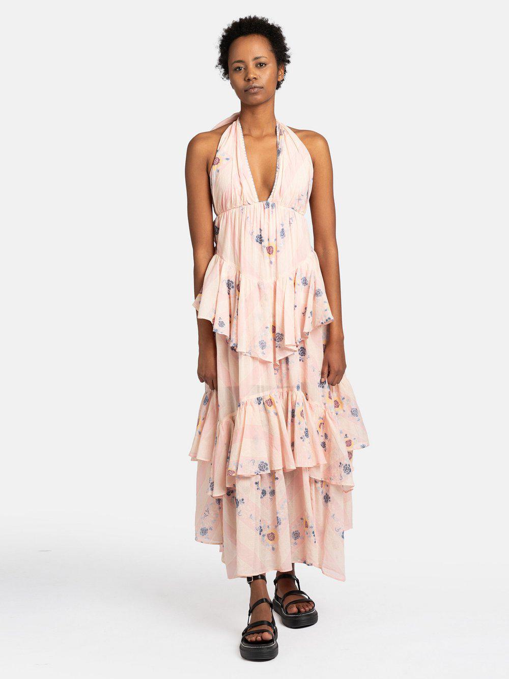 Free People Kleid Damen Baumwolle V-Ausschnitt bedruckt, rosa von Free People