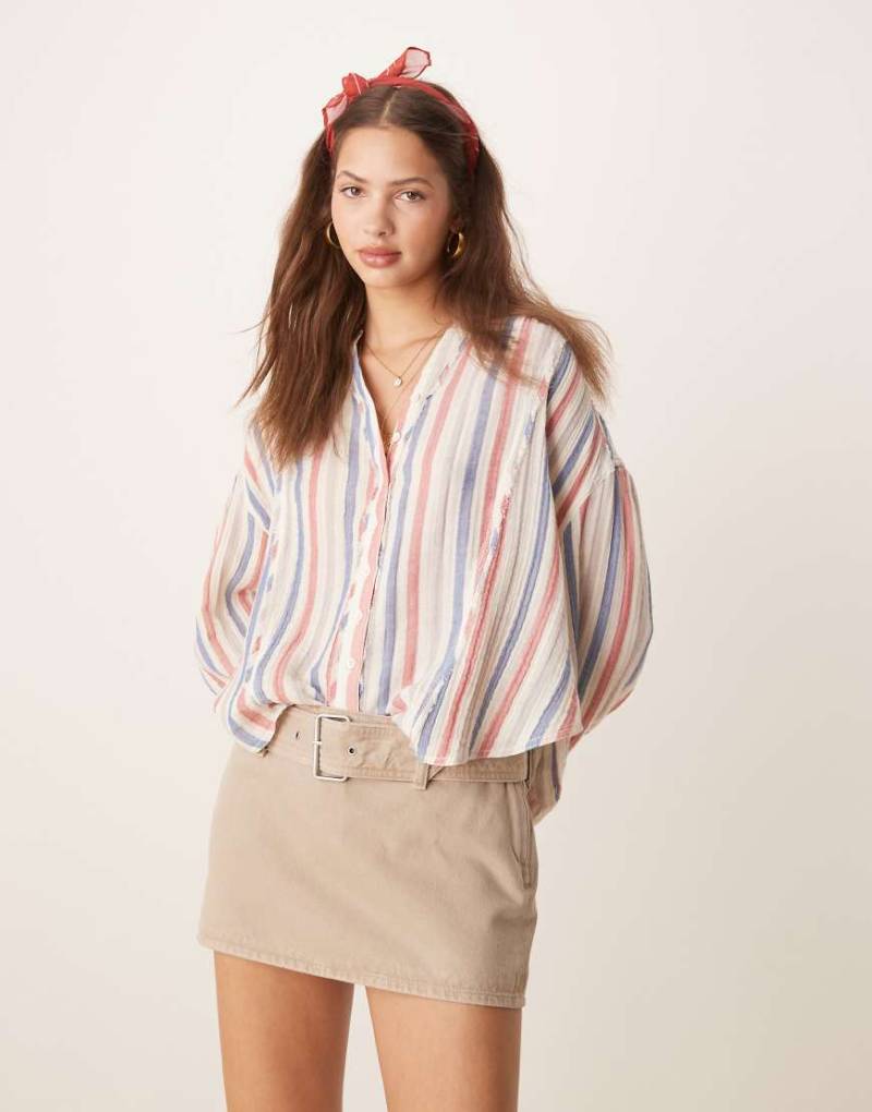 Free People - Locker geschnittenes Hemd in Elfenbein mit Streifen-Weiß von Free People