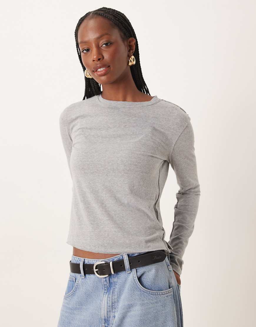 Free People - Nova - Langärmliges T-Shirt in der Farbe Greyhound-Grau von Free People
